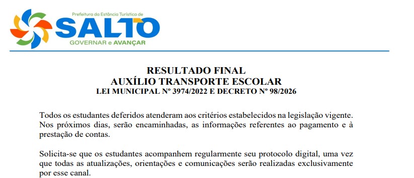 Auxílio transporte: confira resultado final das solicitações