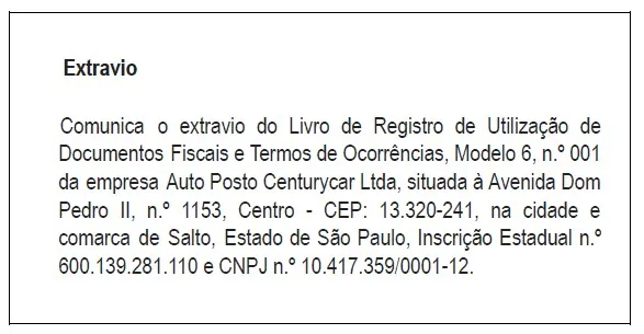 Extravio de livro de registro